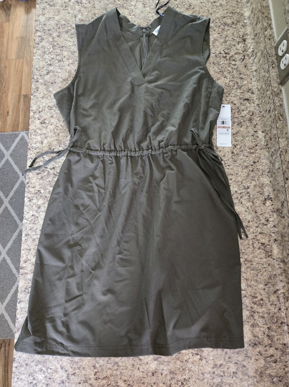 NWT CALVIN KLEIN OLIVE GREEN V NECK  SIDE TIE DRESS SIZE 12